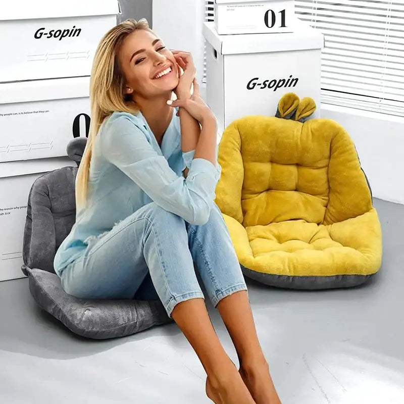 Yellow & gray bunny cartoon velvet chair cushion bedroom back support